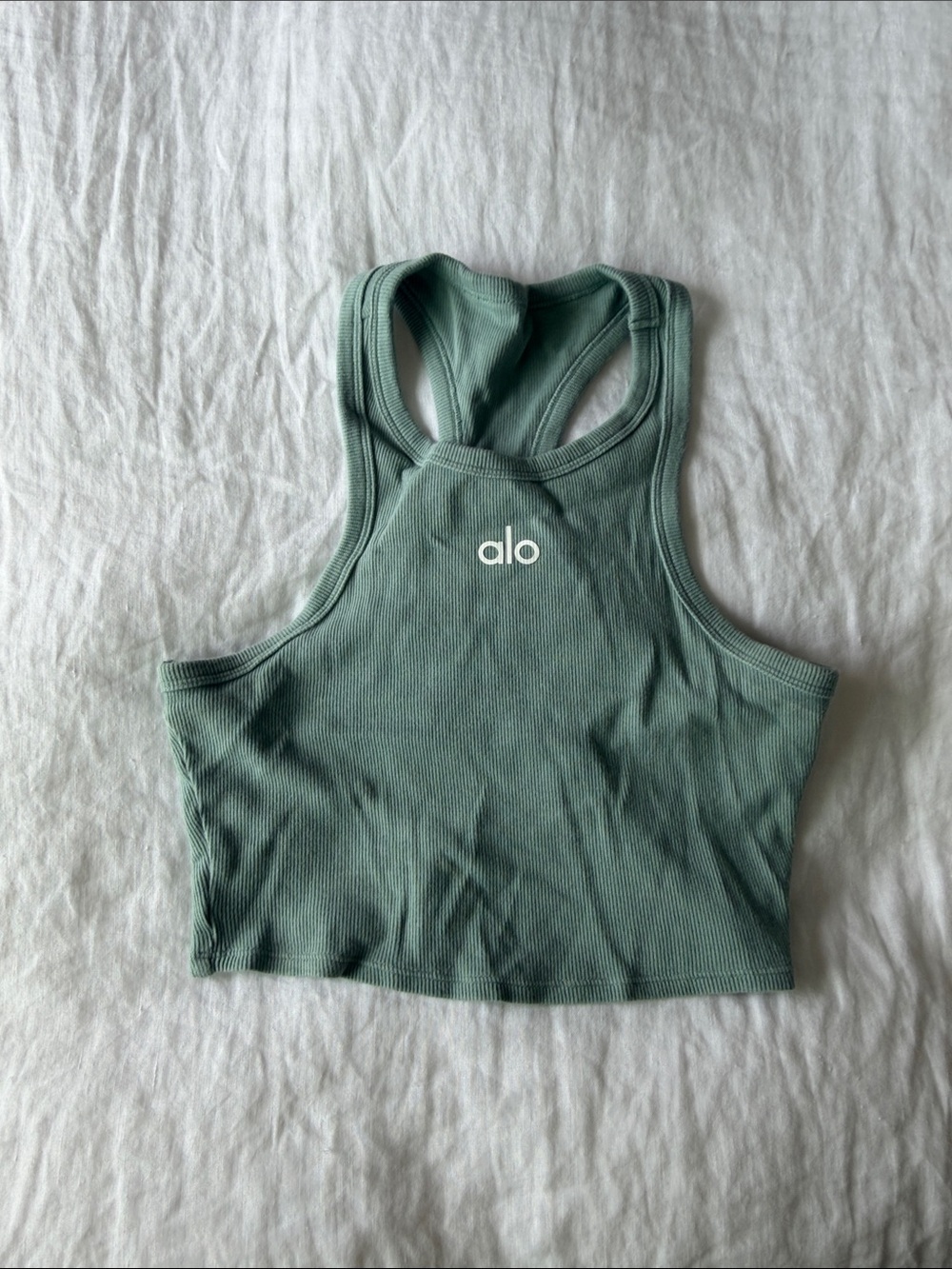 ALO Yoga Ribbed Racerback Crop Top in Sage Green